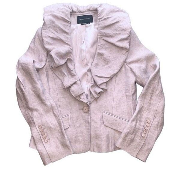 BCBG MAXAZRIA‎ Ruffle Collared Linen Blend Jacket Blazer Size 10P Purple/Pink - Picture 7 of 12